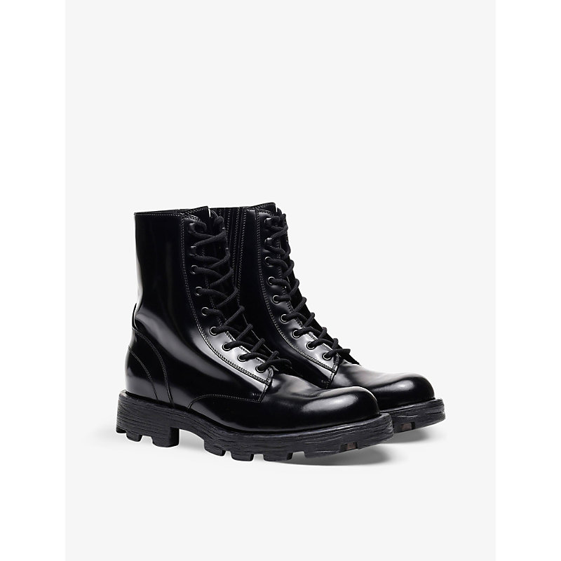 Shop Diesel Men's Black D-hammer Cleated-sole Lace-up Leather Combat Boots