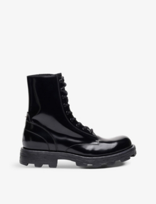Diesel D-hammer Cleated-sole Lace-up Leather Combat Boots In Black