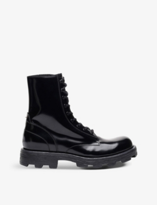 Shop Diesel Men's Black D-hammer Cleated-sole Lace-up Leather Combat Boots