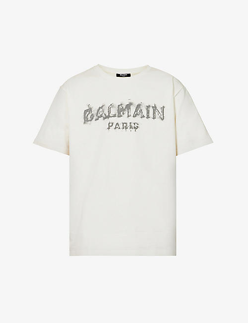 BALMAIN: Charcoal logo-print cotton-jersey T-shirt