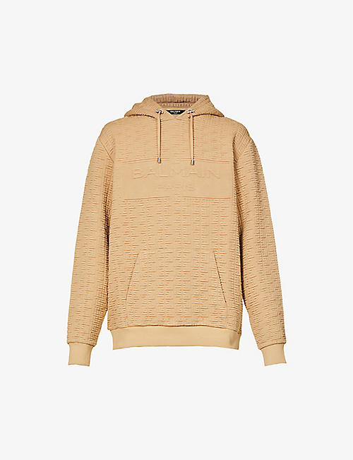 BALMAIN: Logo-embossed relaxed-fit stretch-jersey hoody