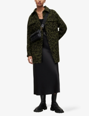Shop Allsaints Women's Khaki Green Sophie Leopard-print Woven Jacket