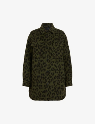 Shop Allsaints Women's Khaki Green Sophie Leopard-print Woven Jacket