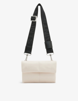 Allsaints Ezra Logo Strap Leather Crossbody Bag In Desert White