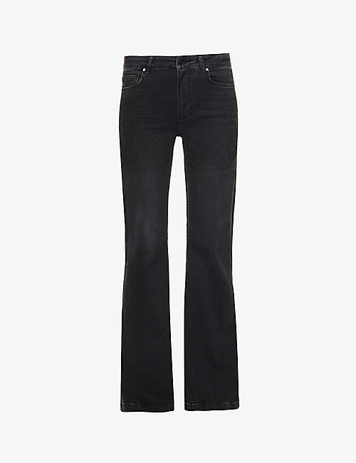 PAIGE: Genevieve brand-patch flared high-rise stretch-denim jeans