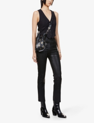 Shop Paige Women's Black Cindy Slim-fit Mid-rise Leather Jeans