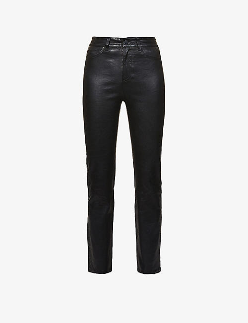 PAIGE: Cindy slim-fit mid-rise leather jeans
