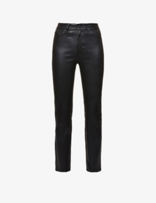 Paige Cindy Slim-fit Mid-rise Leather Jeans In Black