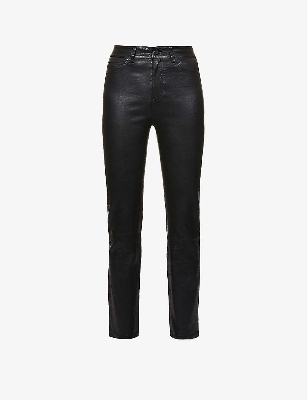 Paige Cindy Slim-fit Mid-rise Leather Jeans In Black