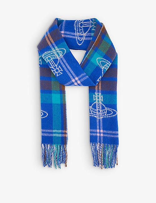 VIVIENNE WESTWOOD: Tartan-print fringed-trim wool scarf