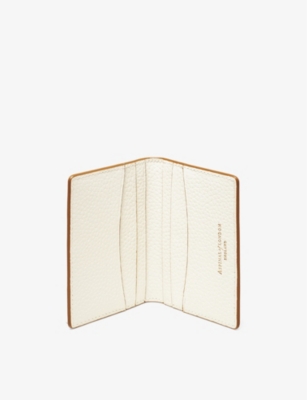Shop Aspinal Of London Ivory Double-fold Logo-embossed Leather Card Case