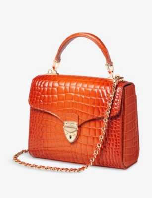 Aspinal Of London Marmalade Mayfair Medium Croc-embossed Leather Top-handle Bag In Marmalade