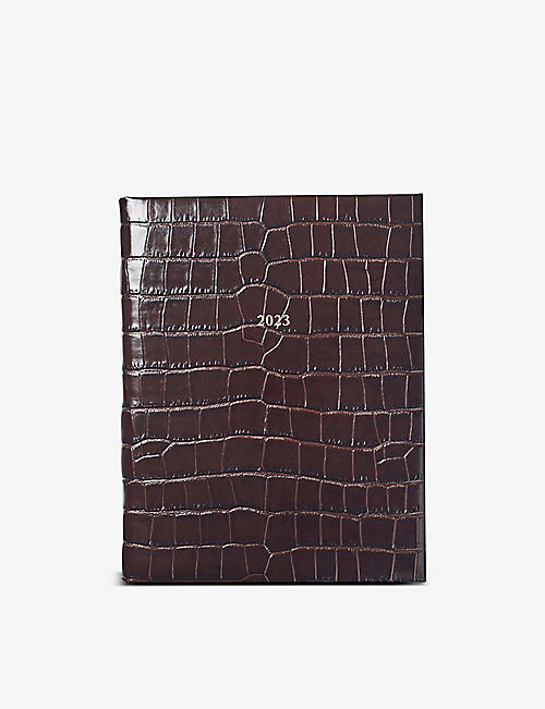 ASPINAL OF LONDON: 2023 croc-embossed leather diary 27cm x 22cm