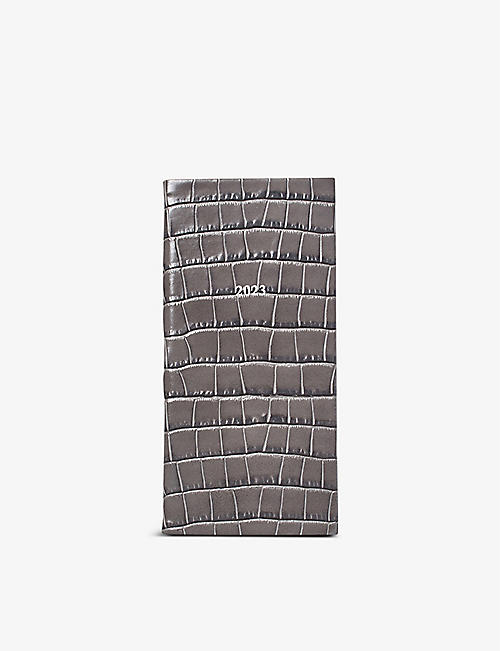 ASPINAL OF LONDON: 2023 Slim croc-embossed leather diary 17cm x 8cm