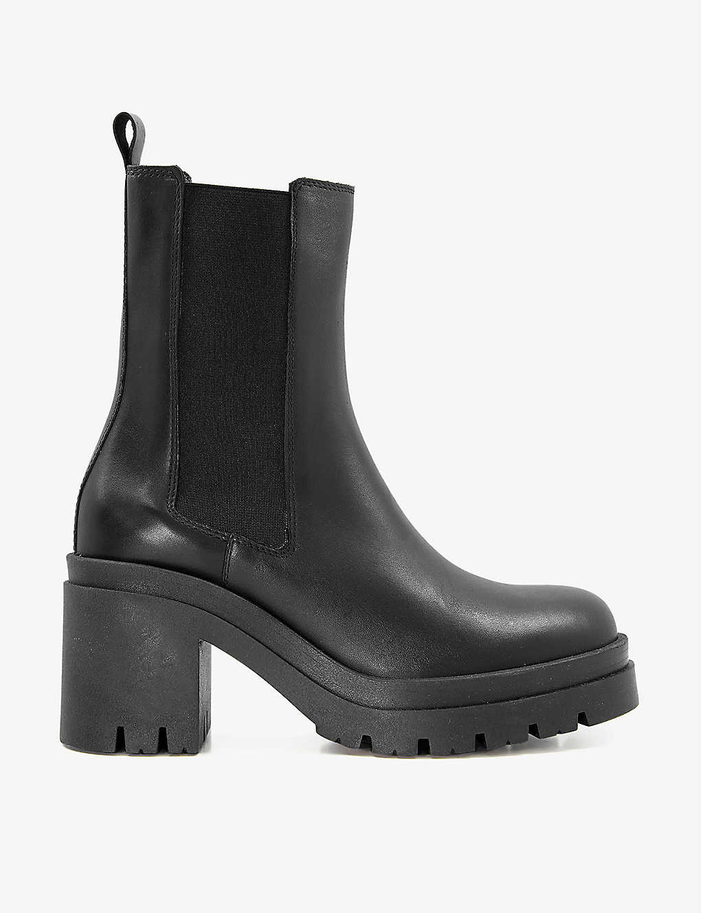 Dune Prized Chunky-sole Heeled Leather Ankle Boots In Black-leather