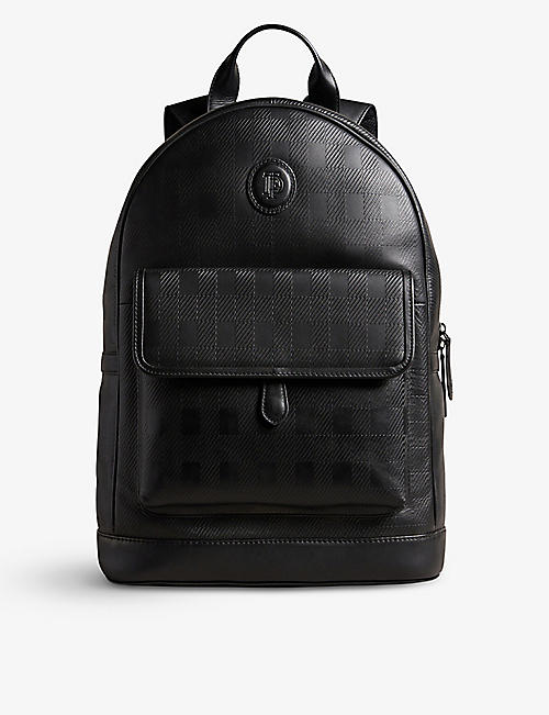 TED BAKER: Logo-patch check-debossed leather backpack