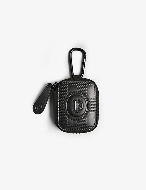 TED BAKER: Logo-patch debossed-check leather earphone case