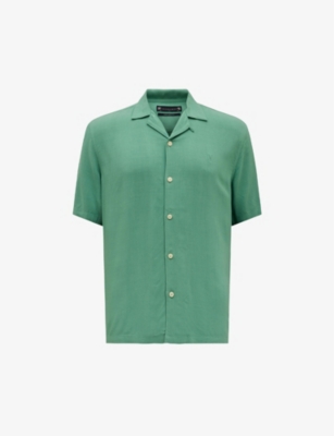 Allsaints Venice Short Sleeve Relaxed-fit Viscose Shirt In Dark Thyme Gre