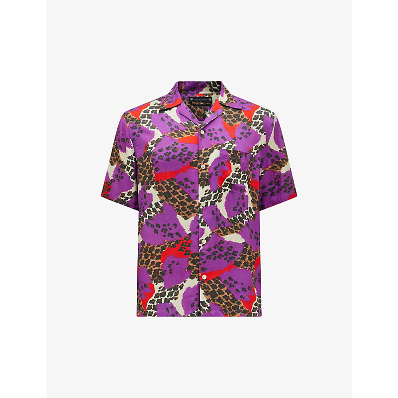 Shop Allsaints Men's Off White Bastille Leopard-print Woven Shirt