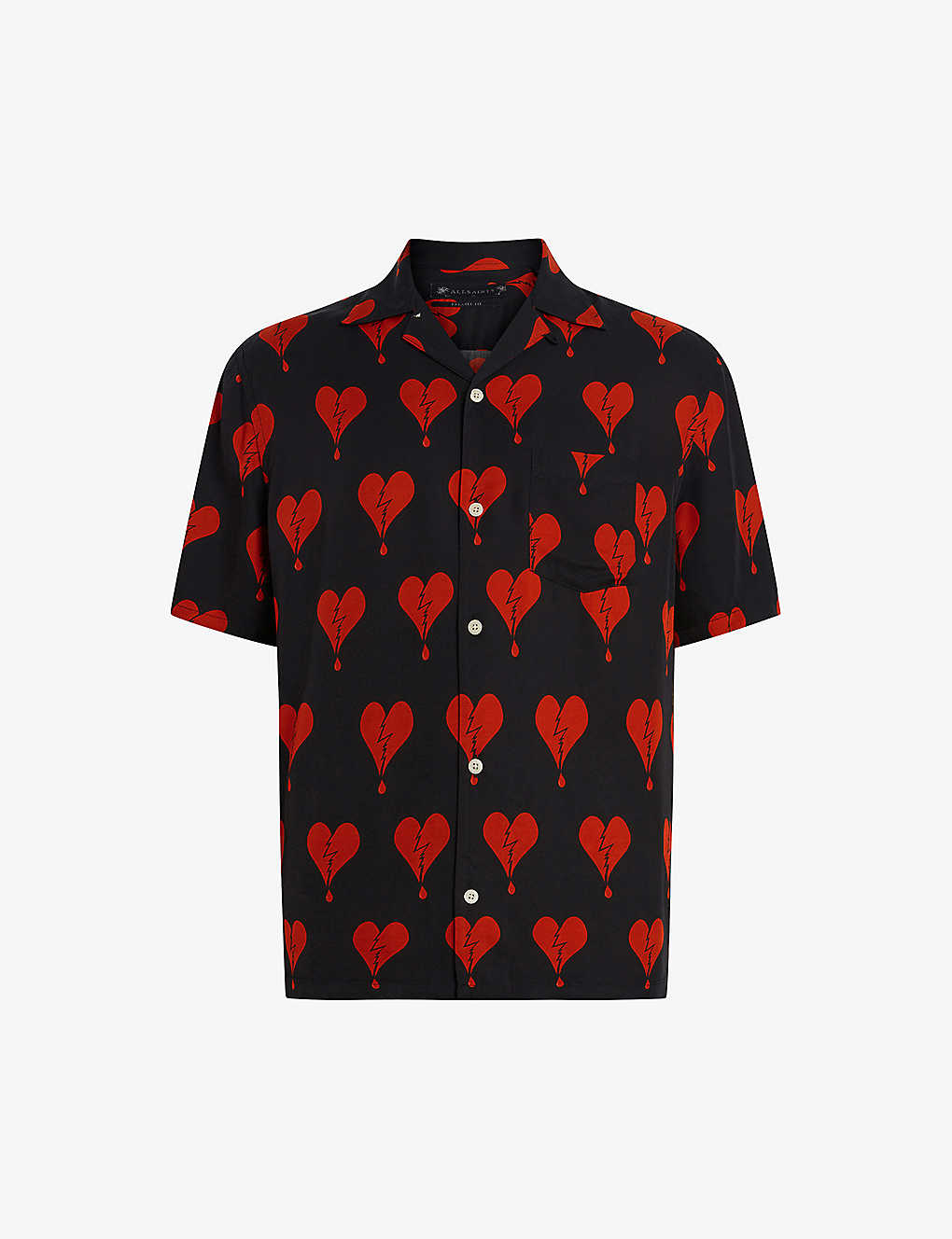 Short Sleeve Broken Heart Print Shirt In Jet Black
