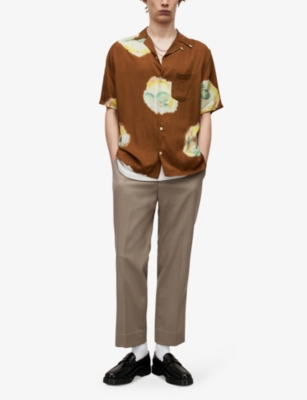 Shop Allsaints Men's Brown Toulon Floral-print Woven Shirt