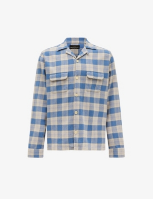Allsaints My Way Cotton Check Embroidered Relaxed Fit Button Down Shirt In Blue