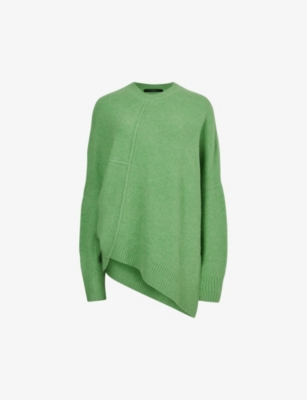 Allsaints Lock Asymmetric Hem Crewneck Sweater In Apple Green