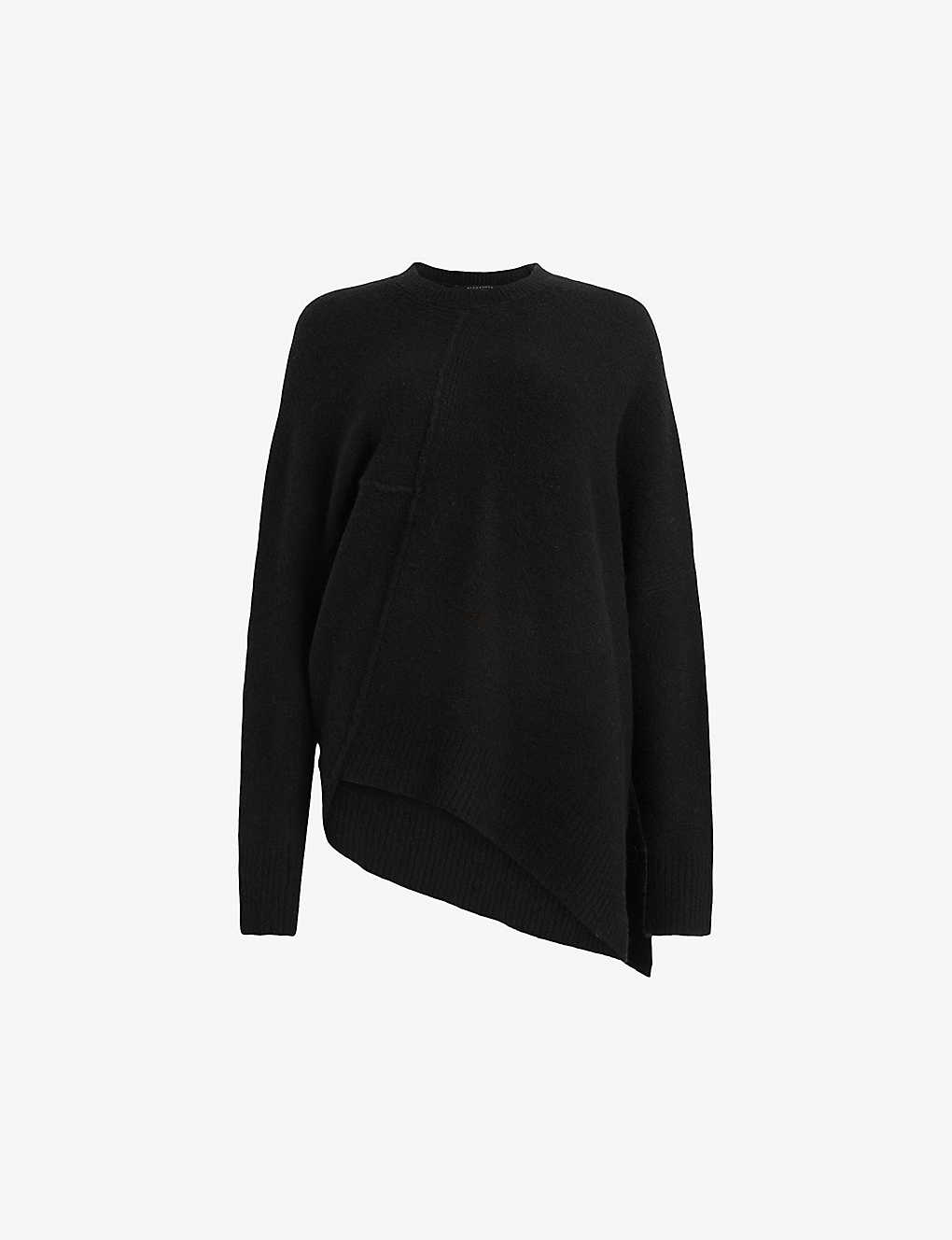 Shop Allsaints Lock Crew-neck Relaxed-fit Stretch-wool Jumper In Black
