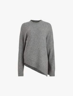 Allsaints Lock Asymmetric Hem Crewneck Sweater In Grey Marl