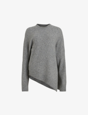 ALLSAINTS ALLSAINTS WOMEN'S GREY MARL LOCK CREW-NECK RELAXED-FIT STRETCH-WOOL JUMPER,59832332