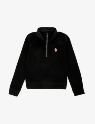 MONCLER MONCLER BOYS BLACK KIDS GRENOBLE LOGO-APPLIQUÉ STRETCH-FLEECE SWEATSHIRT 6-14 YEARS,59834619