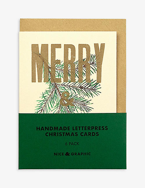 圣诞节：Merry & Bright 标语印花圣诞贺卡 6 张装