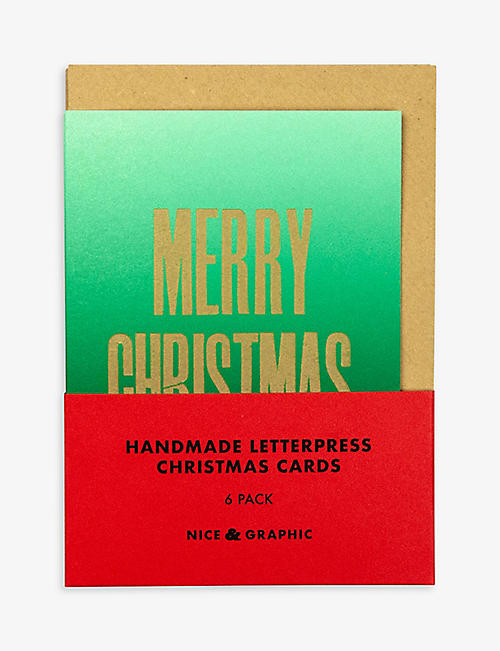 CHRISTMAS: Merry Christmas foil-print pack-of-six Christmas cards