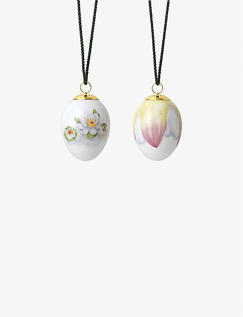 ROYAL COPENHAGEN: Water Lilly Buds and Petals porcelain egg decoration set of two