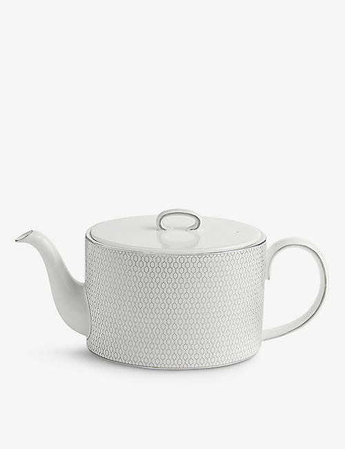 WEDGWOOD: Gio Platinum metallic geometric-pattern bone chine teapot 1L