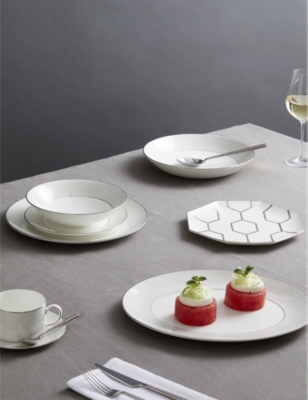 WEDGWOOD: Gio Platinum geometric-pattern bone-china oval platter 33cm