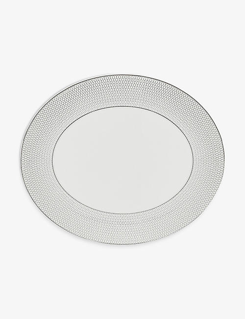 WEDGWOOD: Gio Platinum geometric-pattern bone-china oval platter 33cm