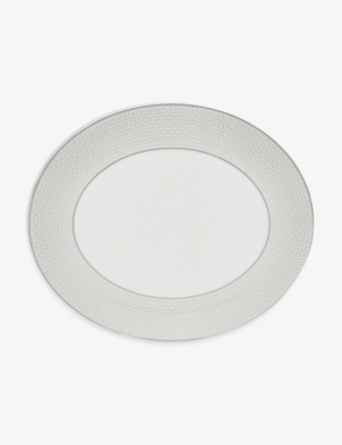 WEDGWOOD: Gio Platinum geometric-pattern bone-china oval platter 33cm