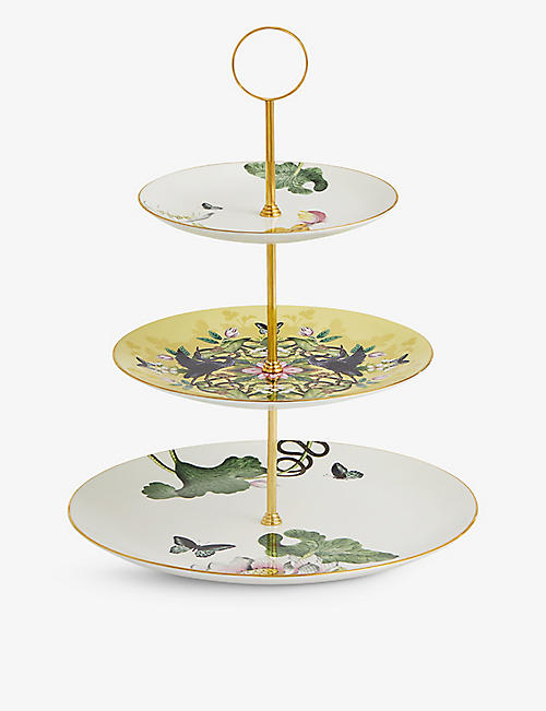 WEDGWOOD: Waterlily three-tier limited-edition china cake stand