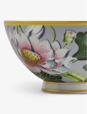 Wedgwood Waterlily Floral-print Gilded Bone-china Bowl 11cm