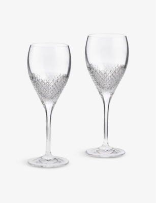 Wedgwood Vera Wang Diamond Mosaic Diamond-cut Set Of Two Crystal Wine Goblets