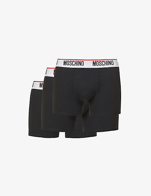 MOSCHINO: Pack of three logo-waistband stretch-cotton boxers