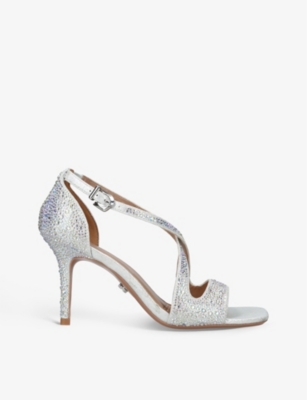 Carvela Womens Silver Symmetry Jewel-embellished Satin Heeled Sandals