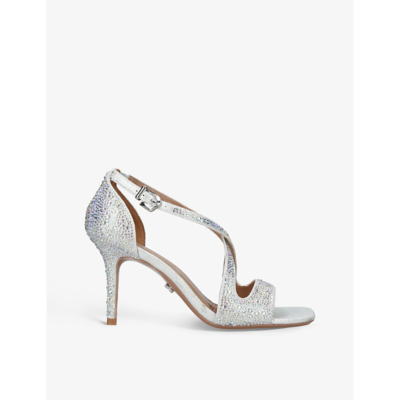Carvela Womens Silver Symmetry Jewel-embellished Satin Heeled Sandals