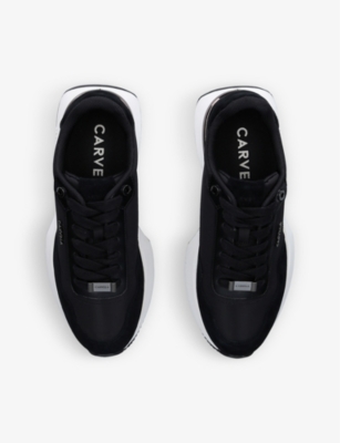 Shop Carvela Women's Black Flare Chunky-soled Mesh And Suede Low-top Trainers