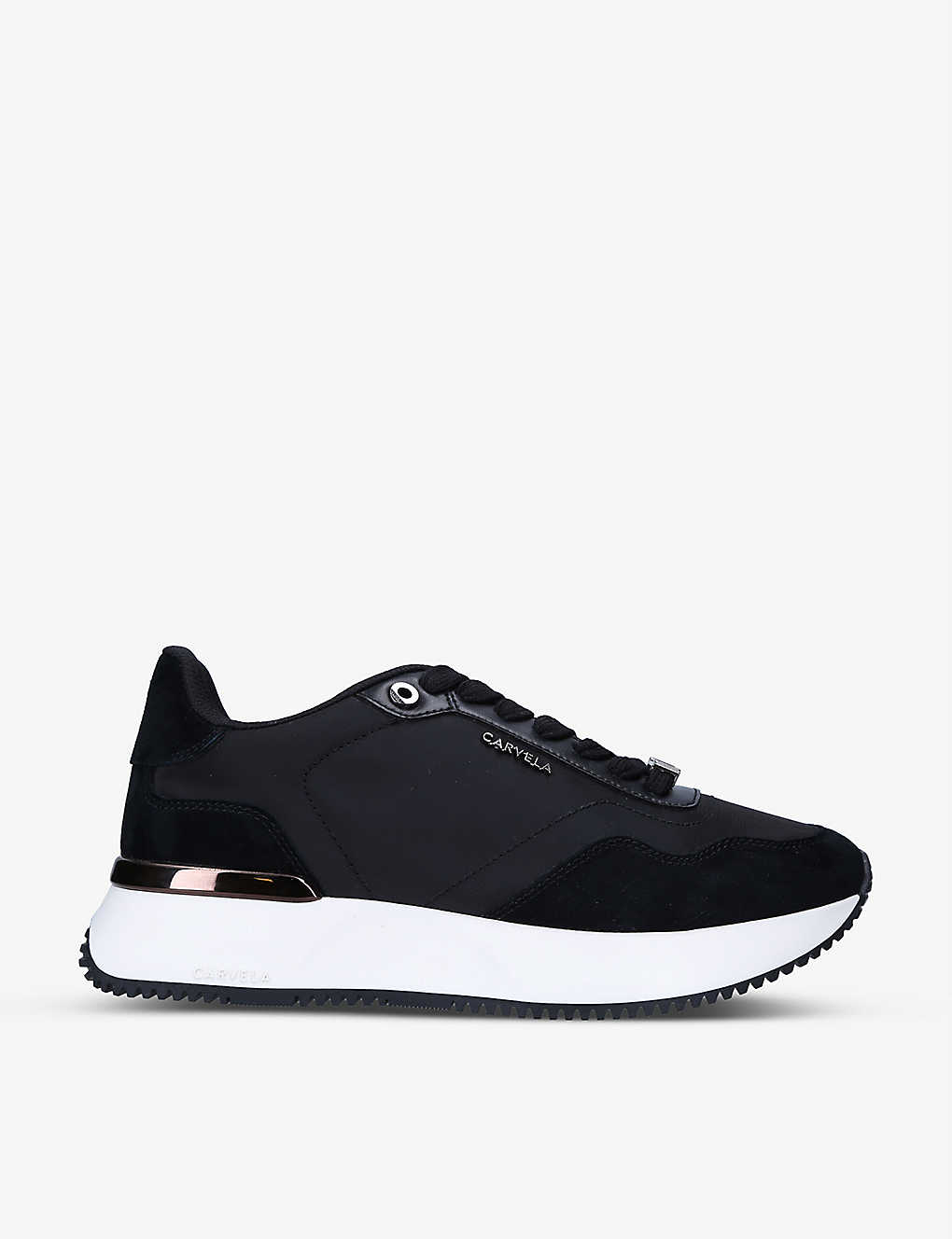 Carvela Womens Black Flare Chunky-soled Mesh And Suede Low-top Trainers