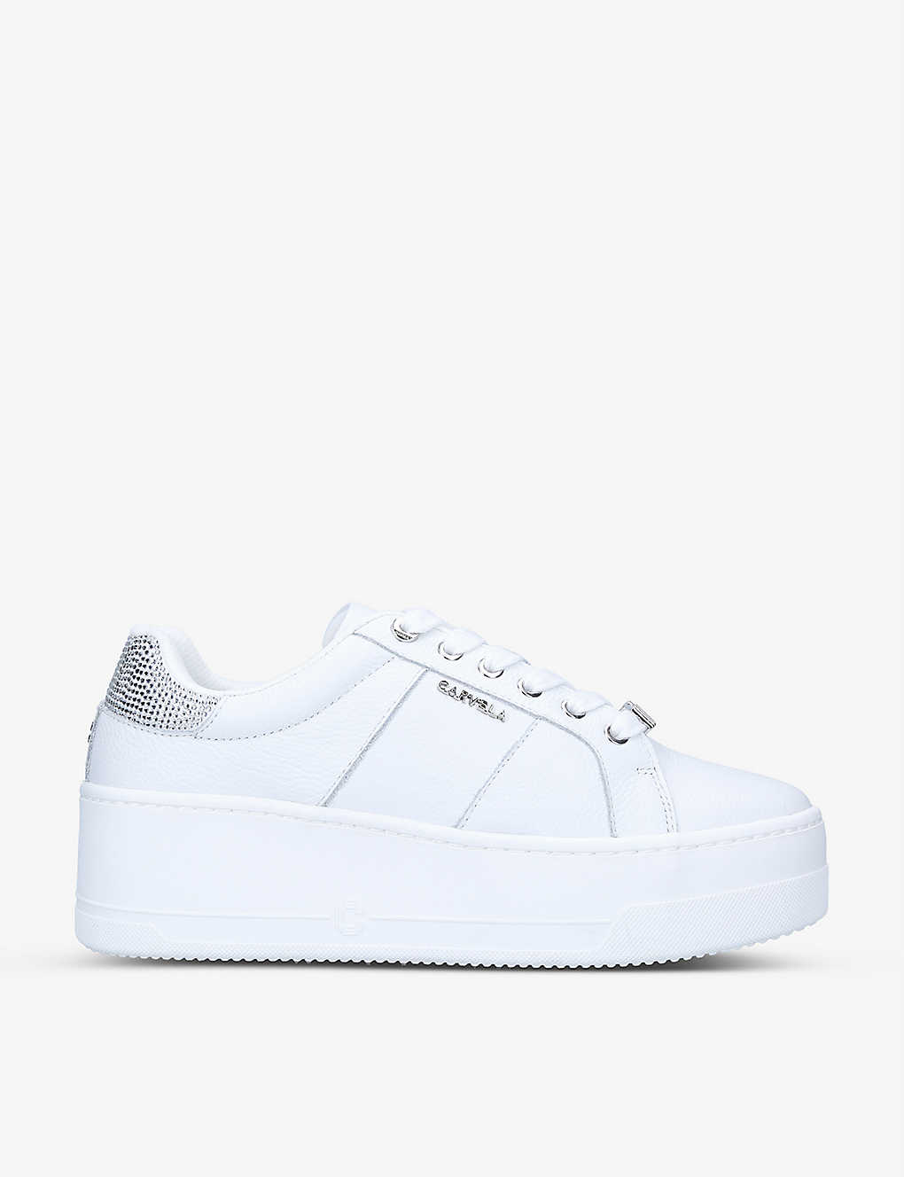 Carvela Womens White Connect Platform-sole Leather Trainers