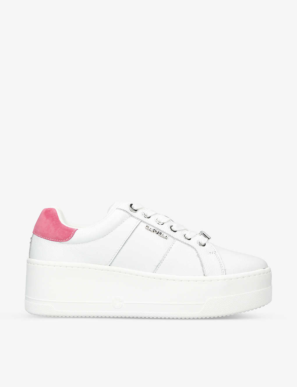 Carvela Connected Leather Flatform Trainers In White/comb