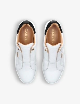 Shop Carvela Womens White Connected Slips-on Leather Flatofrm Trainers