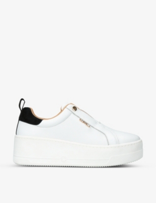 Shop Carvela Womens White Connected Slips-on Leather Flatofrm Trainers